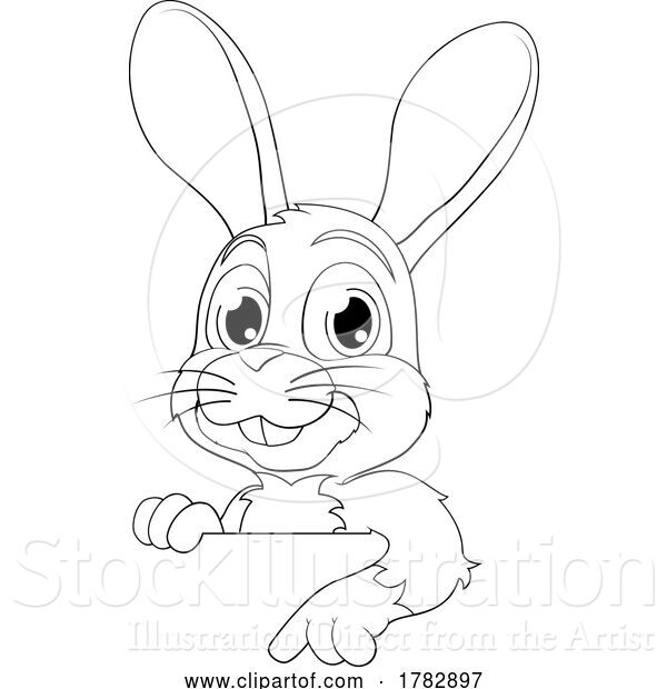 Vector Illustration of Easter Bunny Rabbit Character Peeking Sign