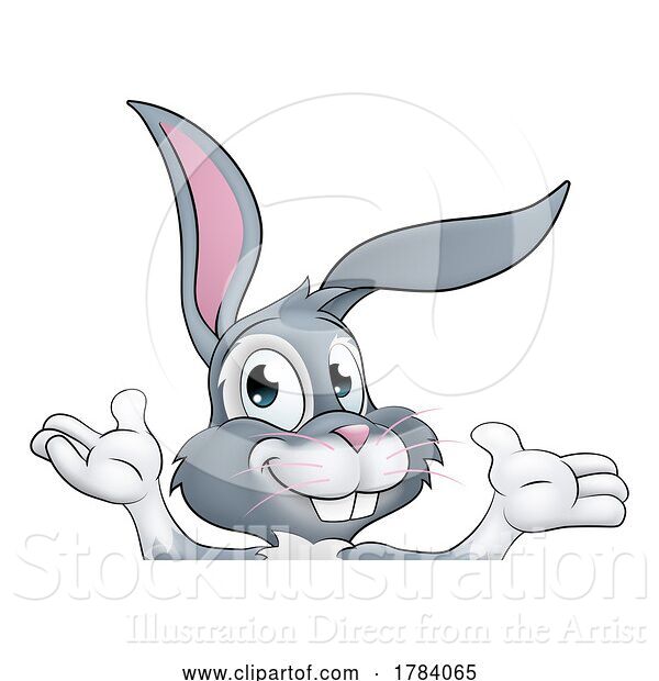 Vector Illustration of Easter Bunny Rabbit Character Peeking Sign