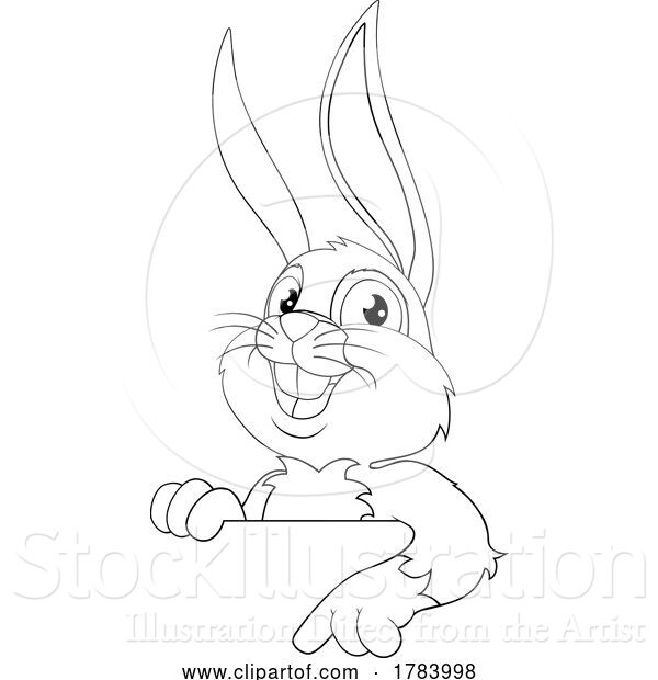 Vector Illustration of Easter Bunny Rabbit Character Peeking Sign