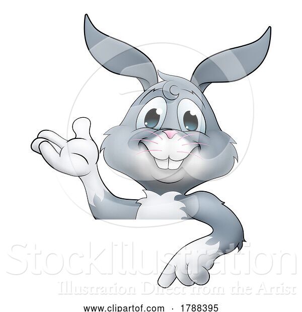 Vector Illustration of Easter Bunny Rabbit Character Peeking Sign