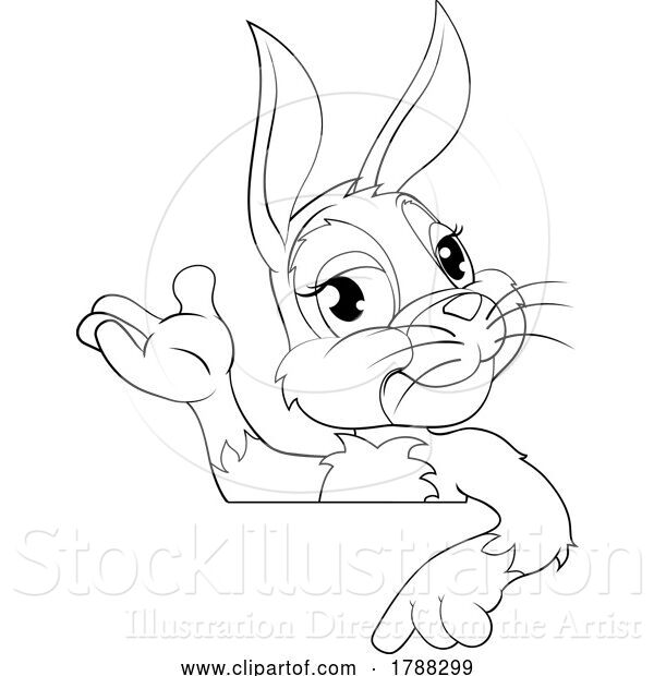 Vector Illustration of Easter Bunny Rabbit Character Peeking Sign