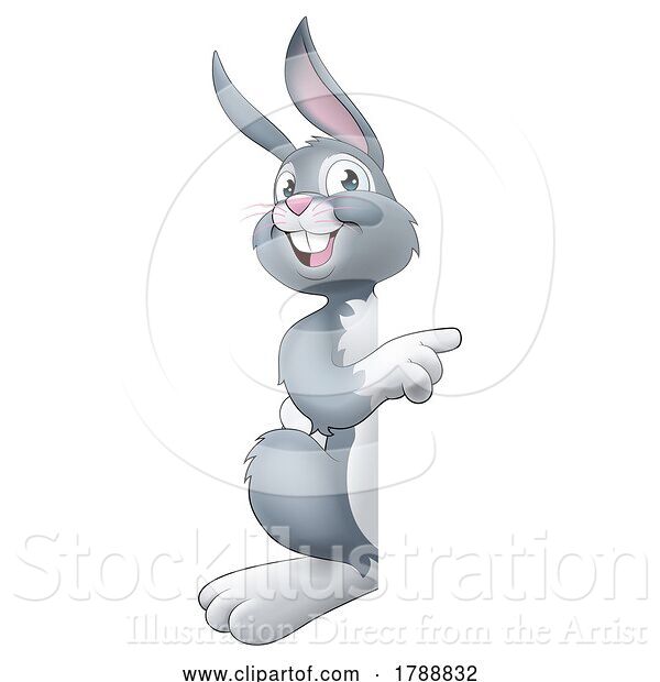 Vector Illustration of Easter Bunny Rabbit Character Peeking Sign