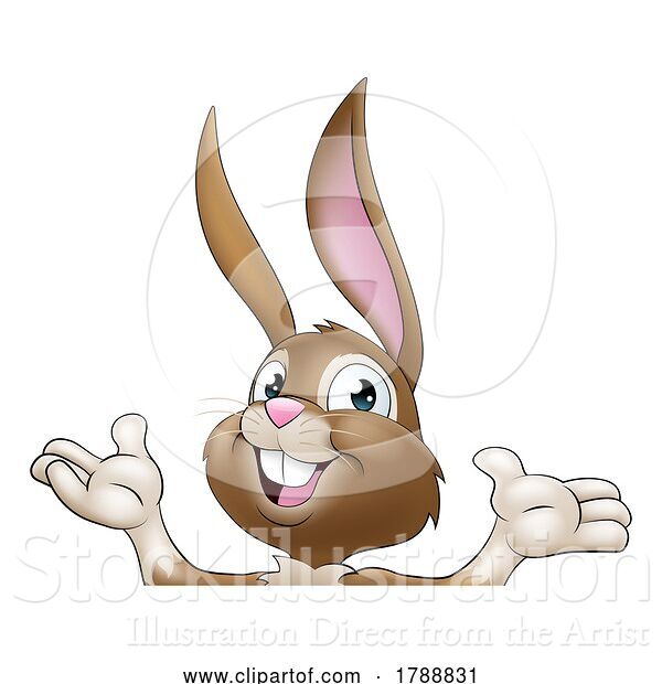 Vector Illustration of Easter Bunny Rabbit Character Peeking Sign