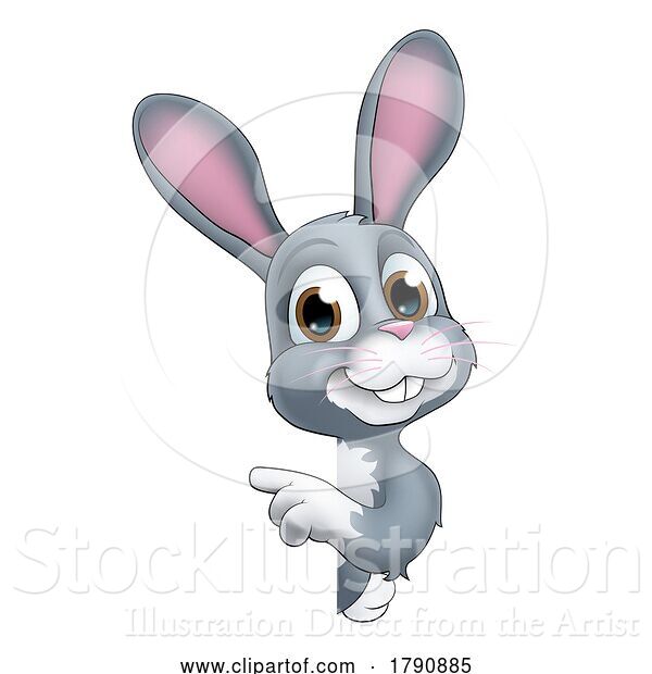 Vector Illustration of Easter Bunny Rabbit Character Peeking Sign