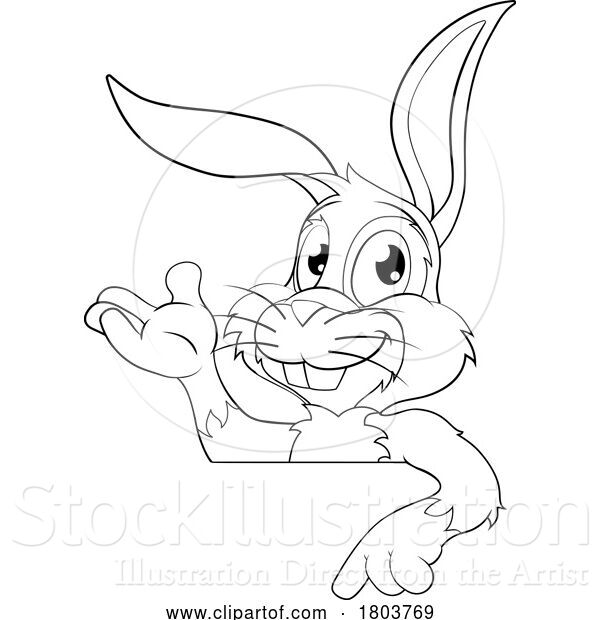 Vector Illustration of Easter Bunny Rabbit Character Peeking Sign