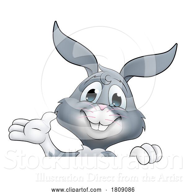 Vector Illustration of Easter Bunny Rabbit Character Peeking Sign