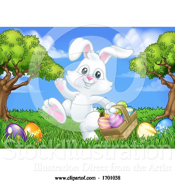 Vector Illustration of Easter Bunny Rabbit Eggs Basket Background