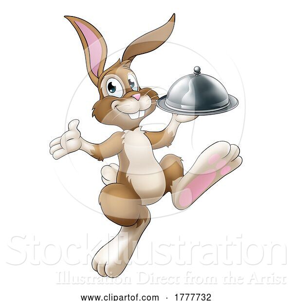 Vector Illustration of Easter Bunny Rabbit Food Tray Cloche Chef