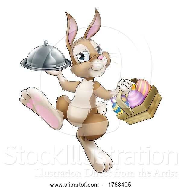 Vector Illustration of Easter Bunny Rabbit Food Tray Cloche Chef