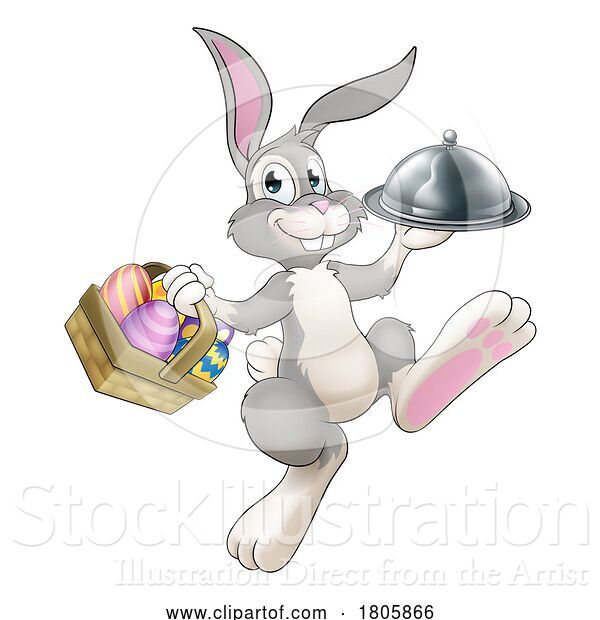 Vector Illustration of Easter Bunny Rabbit Food Tray Cloche Chef