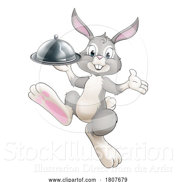 Vector Illustration of Easter Bunny Rabbit Food Tray Cloche Chef