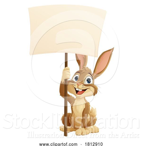 Vector Illustration of Easter Bunny Rabbit Holding a Sign