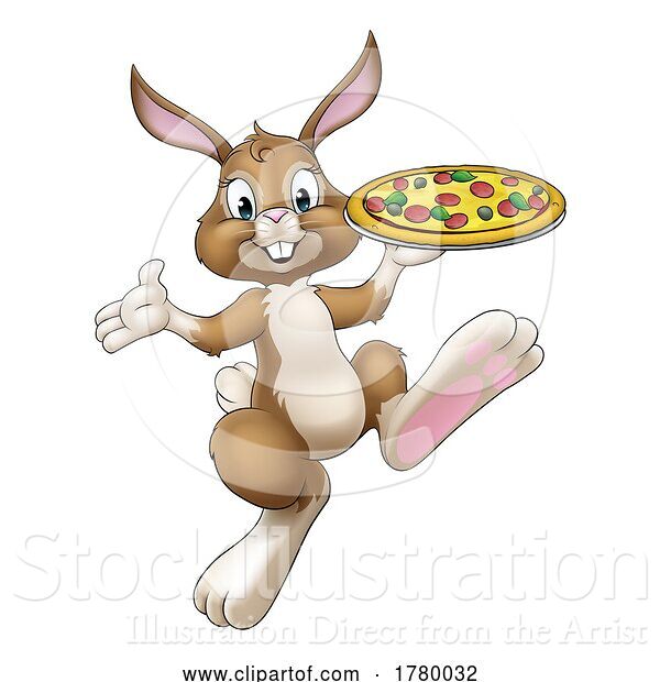 Vector Illustration of Easter Bunny Rabbit Pizza Restaurant Chef