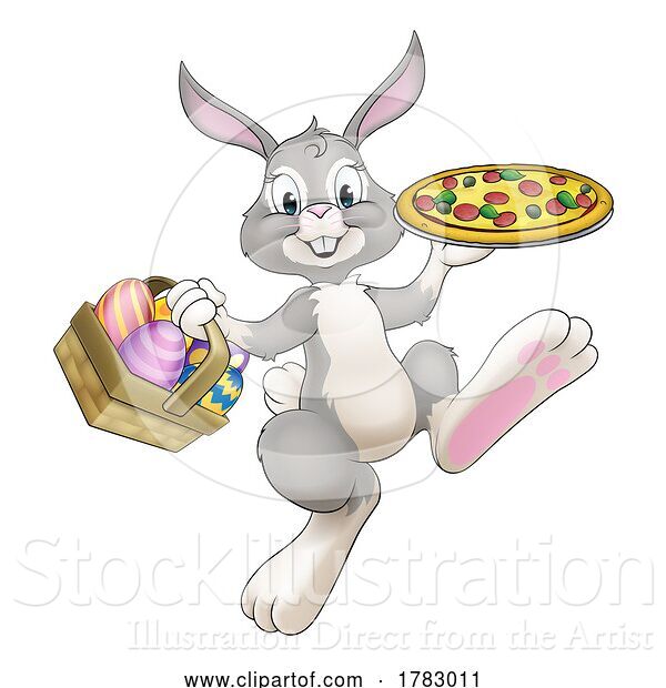 Vector Illustration of Easter Bunny Rabbit Pizza Restaurant Chef