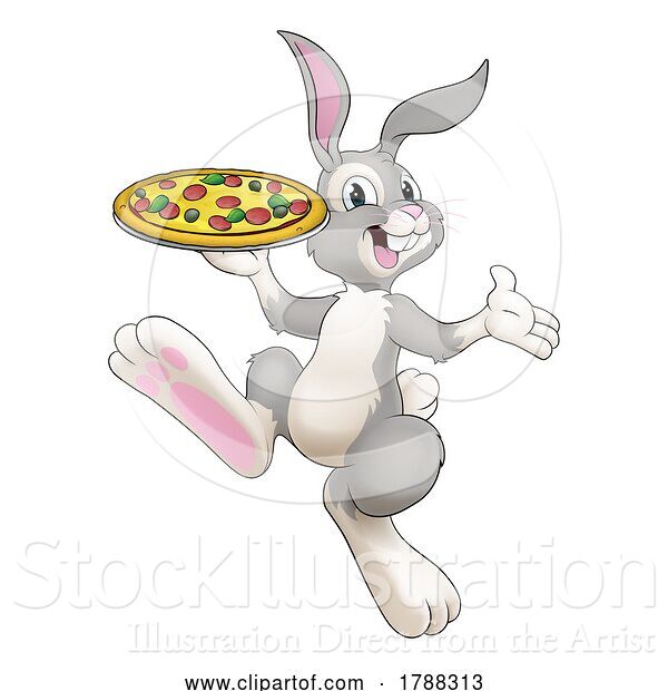 Vector Illustration of Easter Bunny Rabbit Pizza Restaurant Chef