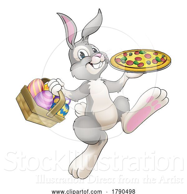 Vector Illustration of Easter Bunny Rabbit Pizza Restaurant Chef