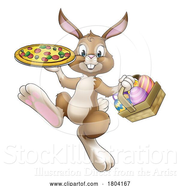 Vector Illustration of Easter Bunny Rabbit Pizza Restaurant Chef