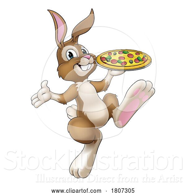 Vector Illustration of Easter Bunny Rabbit Pizza Restaurant Chef