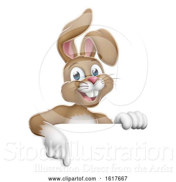 Vector Illustration of Easter Bunny Rabbit Pointing at Sign