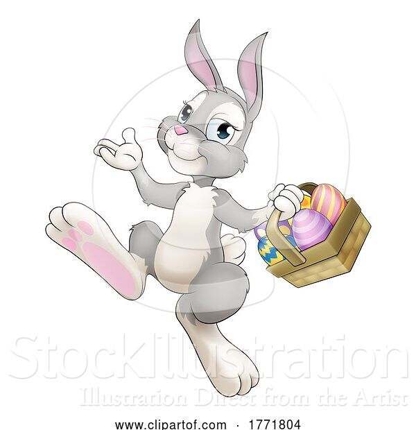 Vector Illustration of Easter Bunny Rabbit with Eggs Basket