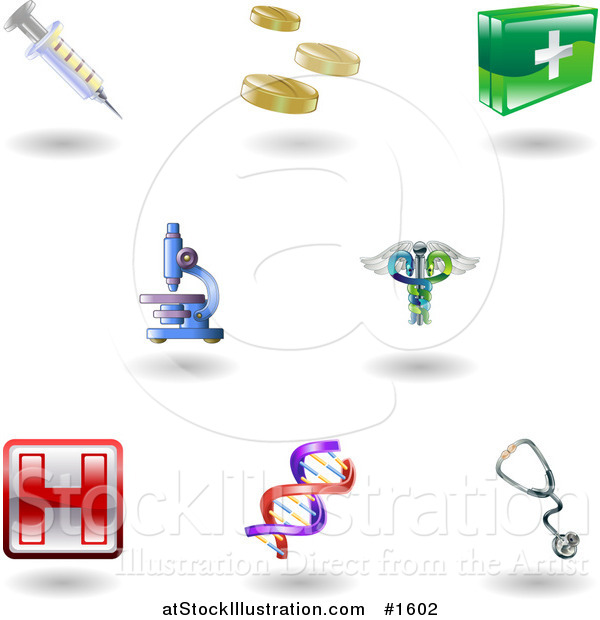 Vector Illustration of Eight Shiny Health Care Icons