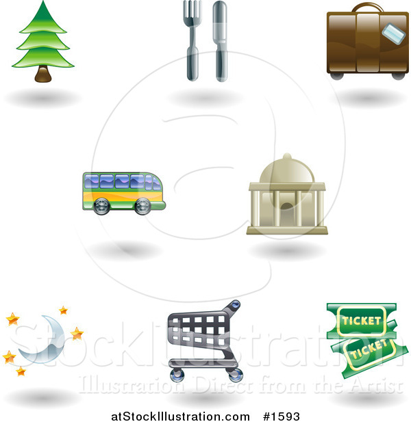 Vector Illustration of Eight Shiny Lodging and Travel Icons