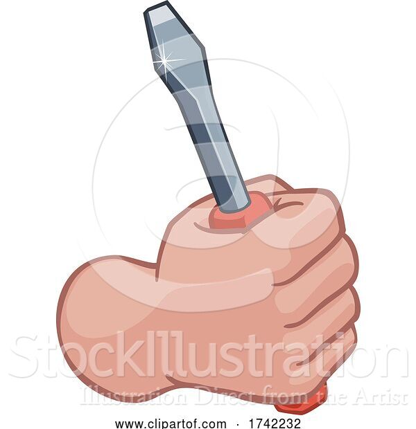 Vector Illustration of Electrician Handyman Hand Holding Screwdriver