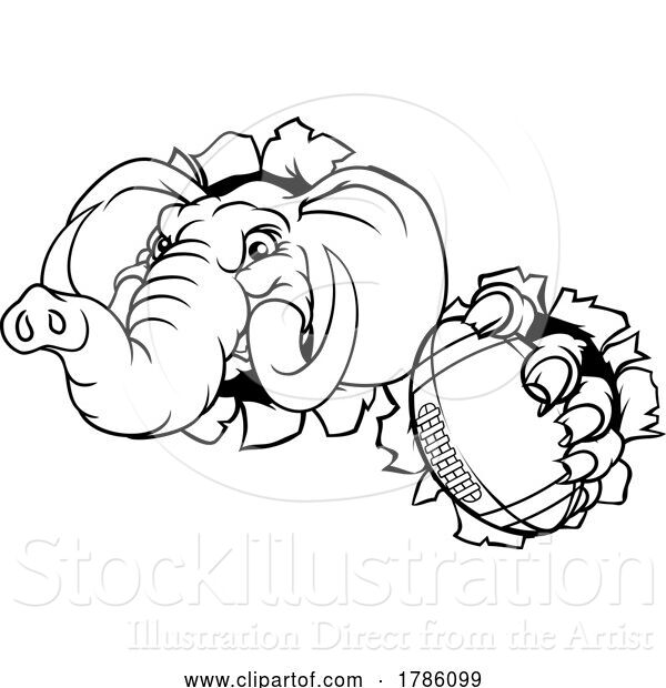 Vector Illustration of Elephant American Football Ball Sports Mascot