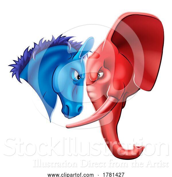 Vector Illustration of Elephant and Donkey Politics Election Face off