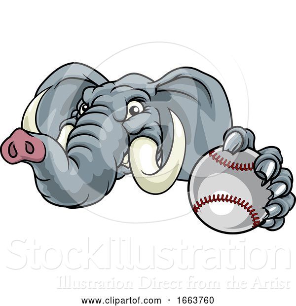 Vector Illustration of Elephant Baseball Ball Sports Animal Mascot