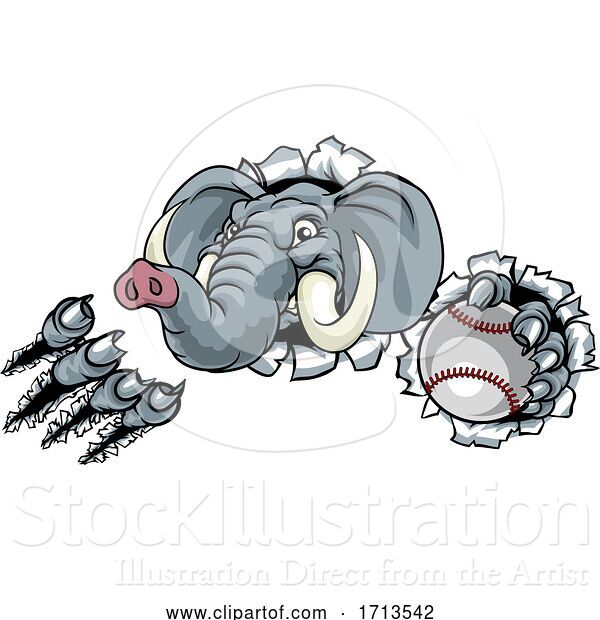 Vector Illustration of Elephant Baseball Ball Sports Animal Mascot