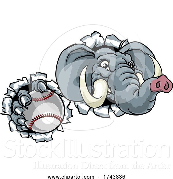 Vector Illustration of Elephant Baseball Ball Sports Animal Mascot