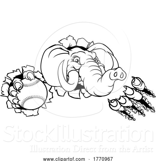 Vector Illustration of Elephant Baseball Ball Sports Animal Mascot