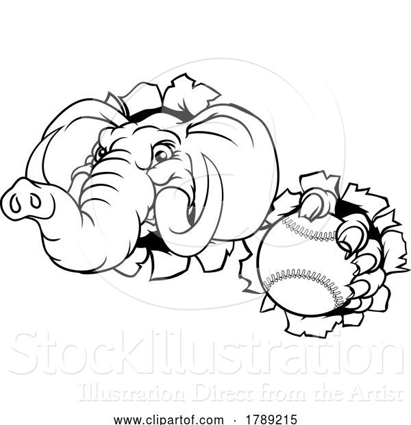 Vector Illustration of Elephant Baseball Ball Sports Animal Mascot