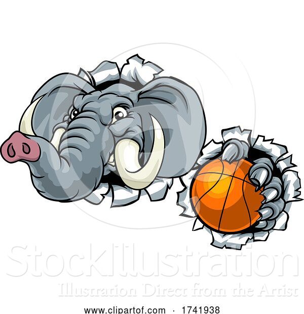 Vector Illustration of Elephant Basketball Ball Sports Animal Mascot