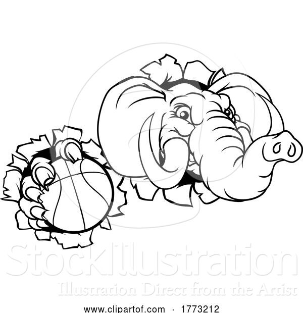 Vector Illustration of Elephant Basketball Ball Sports Animal Mascot