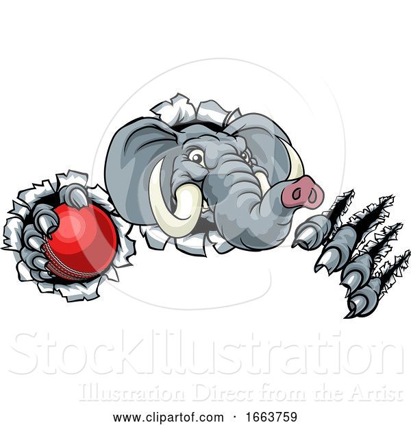 Vector Illustration of Elephant Cricket Ball Sports Animal Mascot