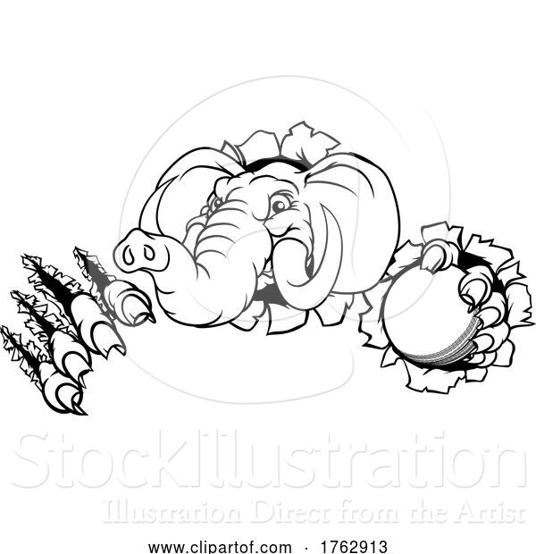 Vector Illustration of Elephant Cricket Ball Sports Animal Mascot