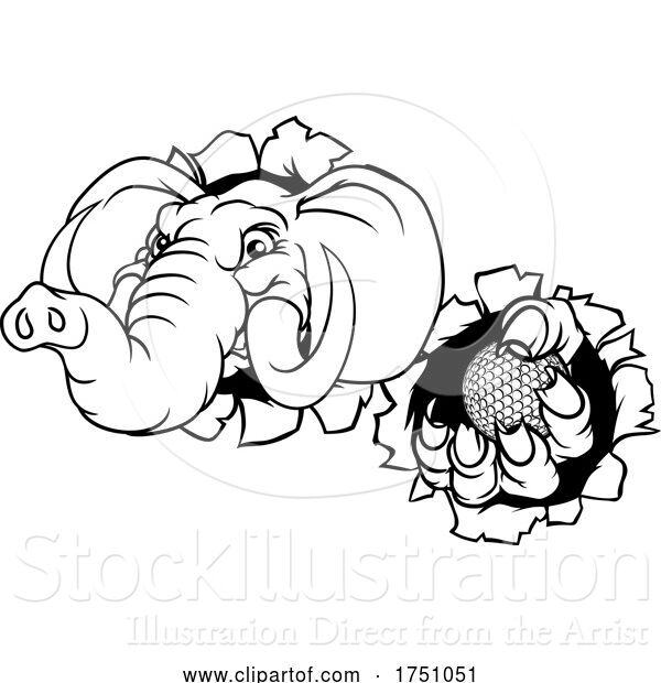 Vector Illustration of Elephant Golf Ball Sports Animal Mascot