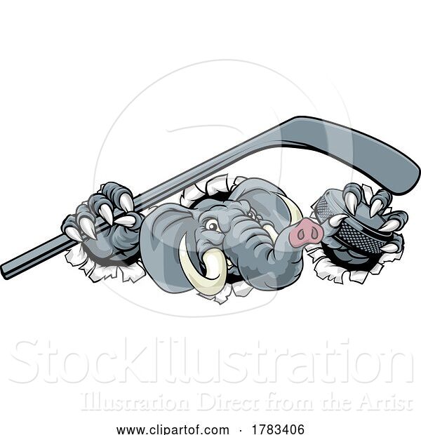 Vector Illustration of Elephant Ice Hockey Player Animal Sports Mascot