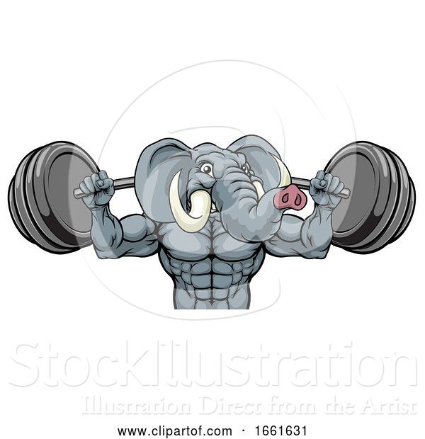 Vector Illustration of Elephant Mascot Weight Lifting Body Builder