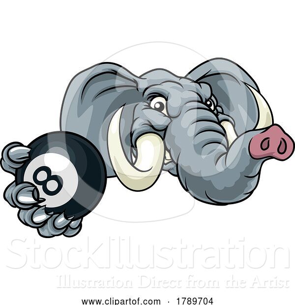 Vector Illustration of Elephant Pool 8 Ball Billiards Mascot