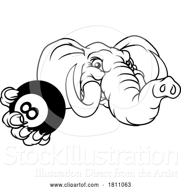 Vector Illustration of Elephant Pool 8 Ball Billiards Mascot