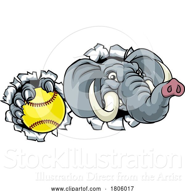 Vector Illustration of Elephant Softball Animal Sports Team Mascot