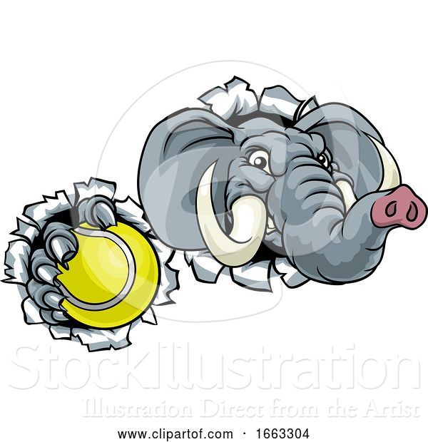 Vector Illustration of Elephant Tennis Ball Sports Animal Mascot