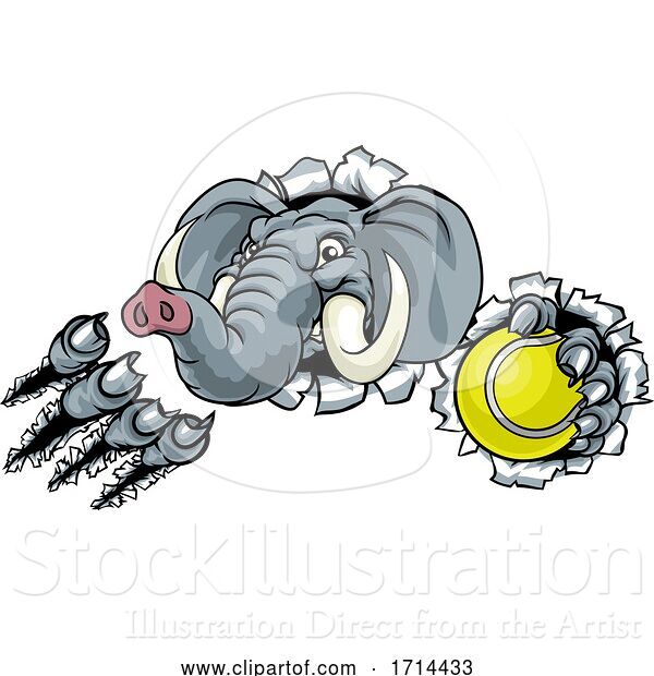 Vector Illustration of Elephant Tennis Ball Sports Animal Mascot