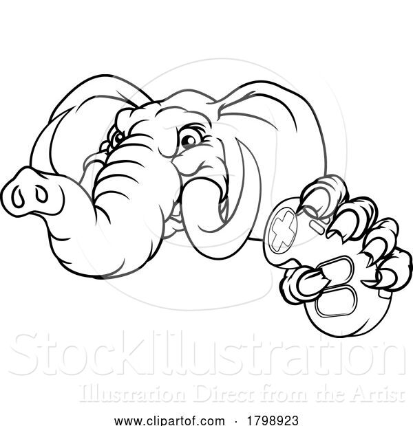 Vector Illustration of Elephant Video Games Controller Gamer Mascot