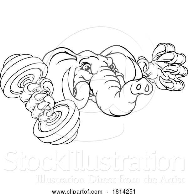 Vector Illustration of Elephant Weight Lifting Dumbbell Gym Mascot