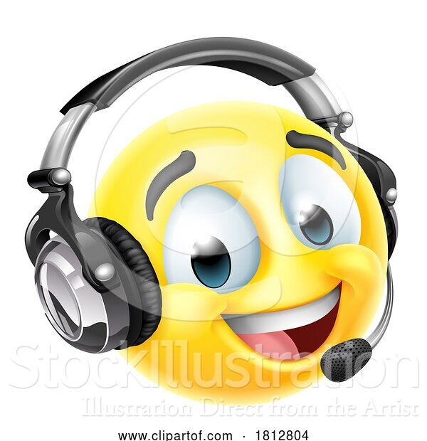 Vector Illustration of Emoji Emoticon Face with Headset