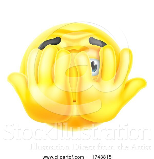 Vector Illustration of Emoticon Face Icon Hiding Behind Hands